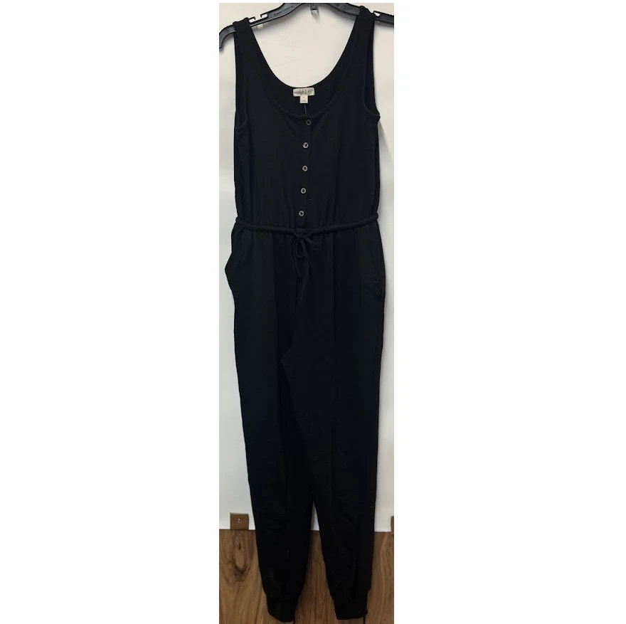 Style & Co Womens S Deep Black Button Top Jogger Leg Jumpsuit NWT AK46 Foto 2 de 4