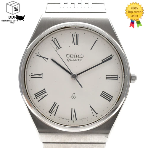 Rare Vintage [Exc+5] SEIKO Quartz 6030-7070 White Dial Silver Men's Watch JAPAN