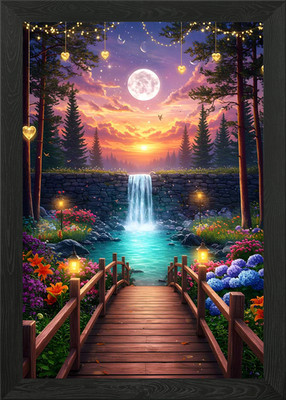 Verzauberte Wasserfalllandschaft mit gerahmtem Wandbild Poster Leinwanddruck Bild