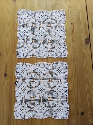 2 × HÄCKEL TISCHDECKE HANDARBEIT WEIß