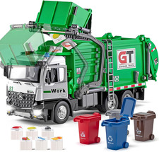 Garbage Truck Toys Metal Cab, Realistic Trash Truck Toys for Boys Kids with Ligh