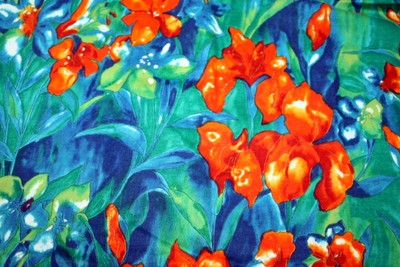 COLORFUL TROPICAL WATEROLOR FLOWERS FROM HOFFMAN -  100% COTTON FABRIC