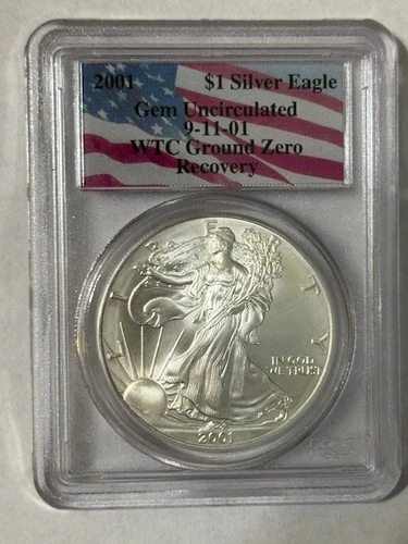 2001 WTC Ground Zero Recovery $1 Silver Eagle PCGS Gem Uncirculated NearPerfect!