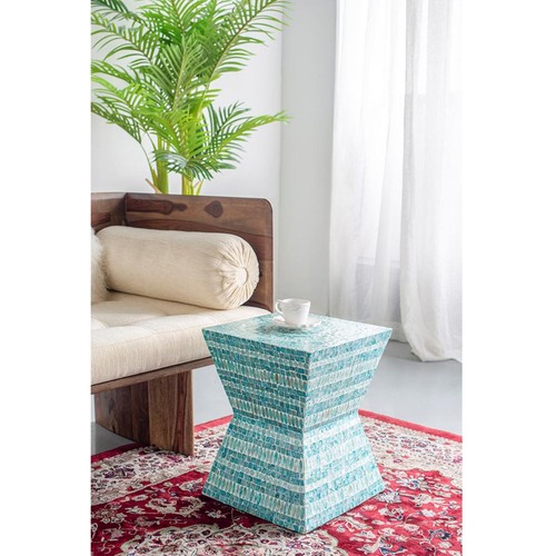 A&B Home 48741 Square 17.7 inch Turquoise Stool, Square - Picture 6 of 7