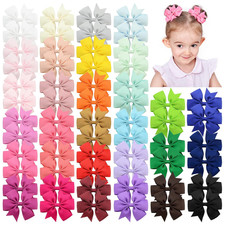 60Pcs 3 Inches Boutique Grosgrain Ribbon Pinwheel Hair Bows for Baby Girls, Todd
