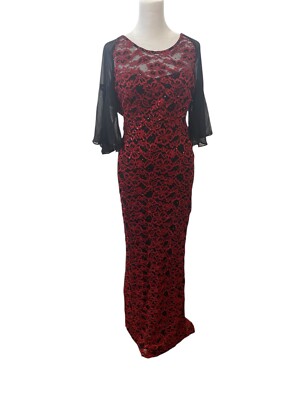 Maria Bonita Red & Black Lace Formal Evening Gown Maxi Dress M/L | eBay