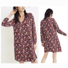 Madewell Size M Button Back Long Sleeve V-Neck Maroon Boho Antique Floral Dress