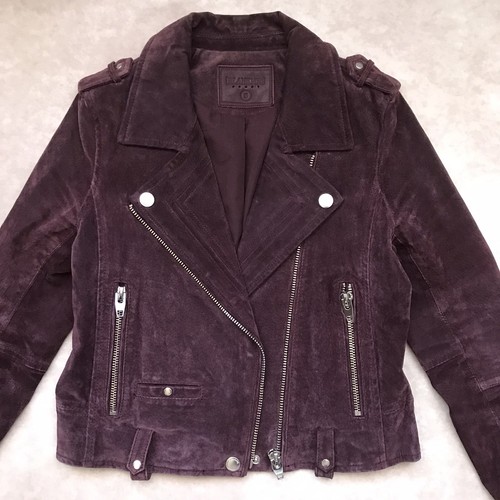 Blank NYC 100% Leather Suede Moto Jacket Burgundy Brown Eggplant Silver Hardware - Picture 2 of 8