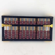 Vintage Wood Brass Abacus Chinese Calculator 13 Columns 91 Wooden Beads