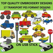 Transportstickerei Designs auf USB 17 Stickdesigns Auto Flugzeug Boot Kinder