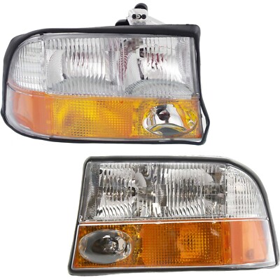 Headlight Set Compatible with 1998-2004 GMC Sonoma 1998-2005 Jimmy, w/Fog Light