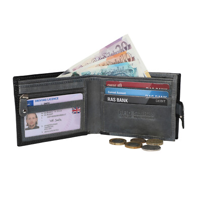 STARHIDE HERREN RFID BLOCKIERENDE ECHTLEDER GELDBÖRSE REISSVERSCHLUSS MÜNZTASCHE 1180 SCHWARZ/GRAU