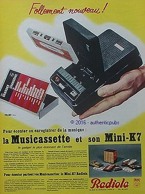 ADVERTISEMENT RADIOLA MUSICASSETTE MINI K7 MUSIC 1966 FRENCH AD PUB VINTAGE