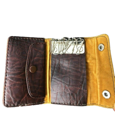 Vintage MCM Wallet Keychain Coin Purse Brown Leather Multiple Key Hooks Suede
