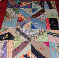 Crazy Quilt Wall Hanging  Handmade Lap Quilt  Hand Stitched Embroidering