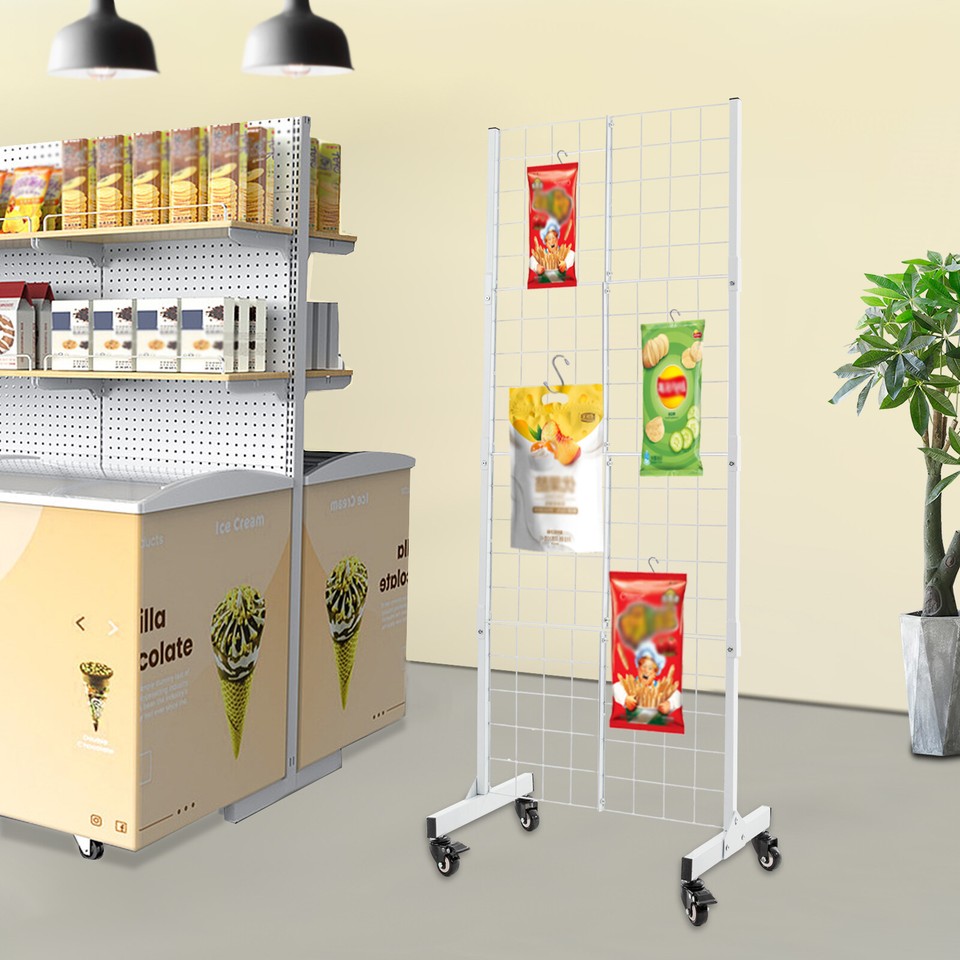 SALE! Grid Wall Panel Pegboard Retail Display Rack & Wheels Portable