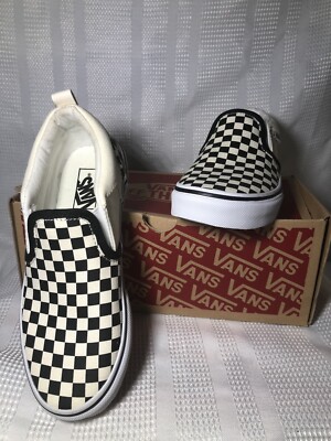VANS Asher Youth Slip On Sneakers Skate Shoes Size Youth 1 BLACK & CREAM WHITE