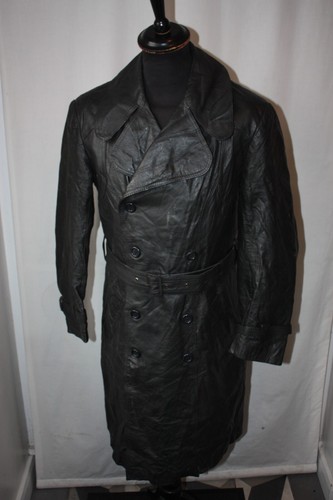 Vintage 70er Gloverall Cumberland schwarz Leder breiter Kragen Trenchcoat Gürtel 38 selten