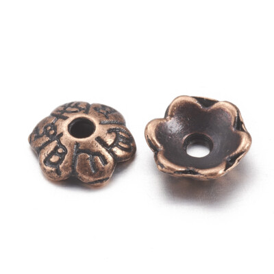 100pcs Red Copper Nickel Free 6-Petal Tibetan Style Alloy Flower Bead Caps  6x2mm