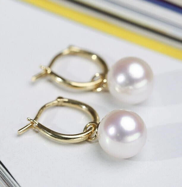 Pendiente de perlas 8-9 mm Tahití blanco concha del Mar del Sur oro de 18 quilates encantador popular Foto 2 de 4