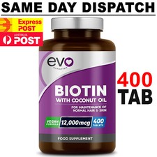 Evo Nutrition Biotin 12,000mcg 400 Tablets  Hair Skin & Nails Premium Quality AU