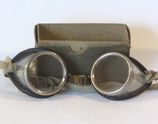 Vintage Cesco Goggles Glass Metal Leather Round I-Shield Model 507