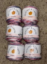 6 Peaches  Creme Stripey 100 Cotton Yarn 2 Oz Beach House Pink Purple  White