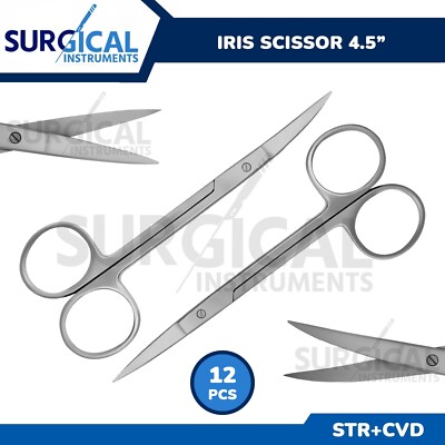 12 Iris Scissors 4.5'' Curved & Straight Surgical Dental Instruments German Grade
