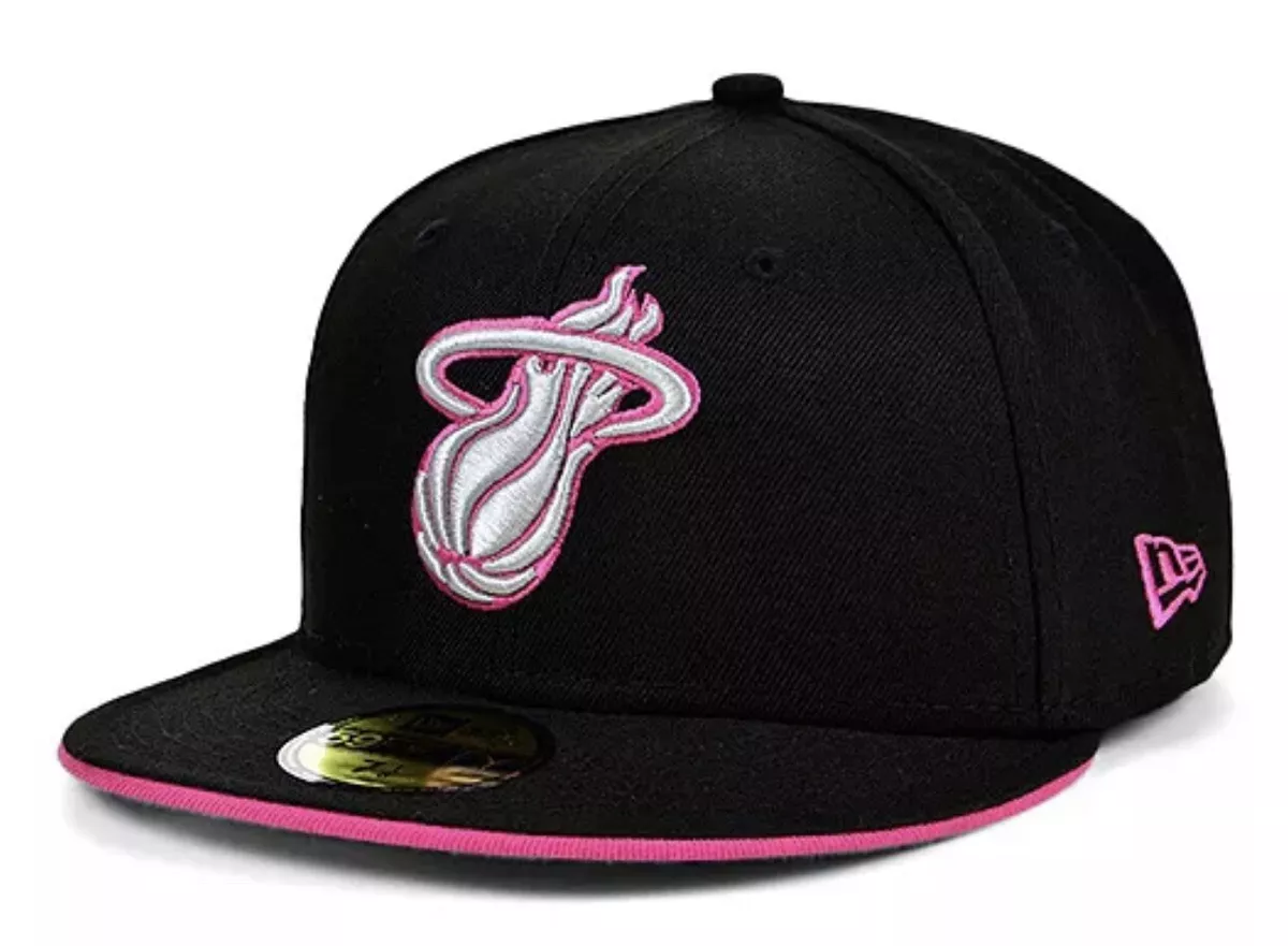 New Era Miami Heat Gray Pop Pink And Black Fitted Hat Size 7 3/8