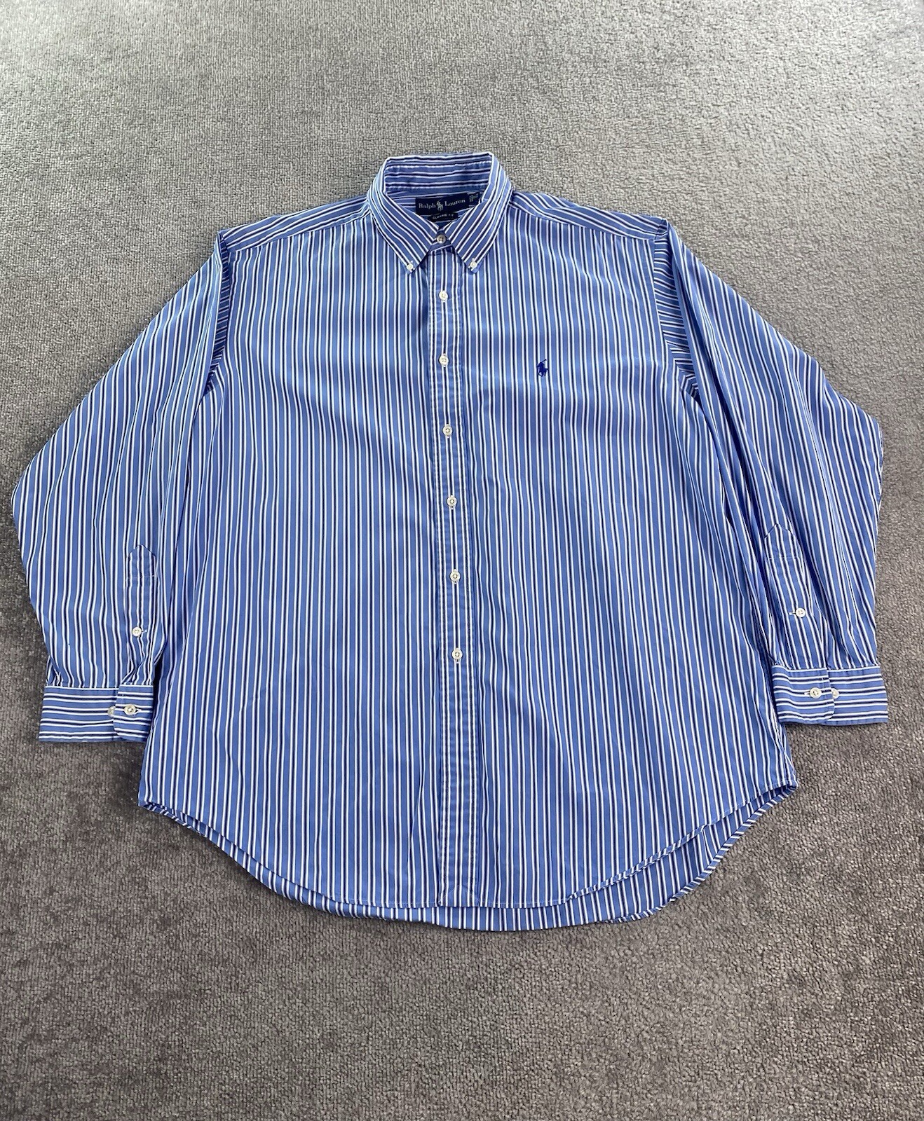 PONY Camicia Ralph Lauren vintage uomo 17 34 35 blu bianca a righe classico bottone