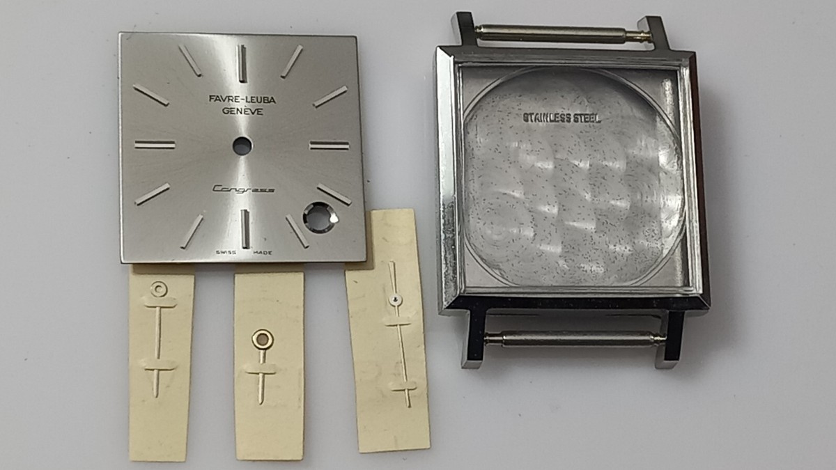 NOS FAVRE LEUBA CONGRESS PARTS (dial, hands, case & crystal) FOR