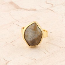 Best Quality Natural Crazy Lace Agate Yellow Gold Plated Adjustable Ring Jewelry