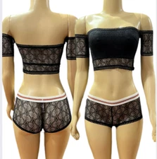 Victorias Secret Set Bralette Crop Top Bra & Shortie Panty Large Black New