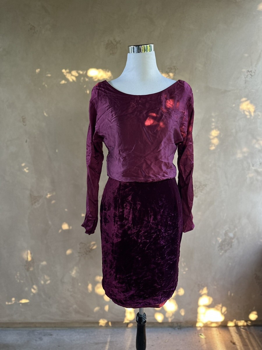 Vtg Liz Claiborne 80s Knee Length Evening Dress Burgundy Velvet Satin Scoop  Sz 4 | eBay