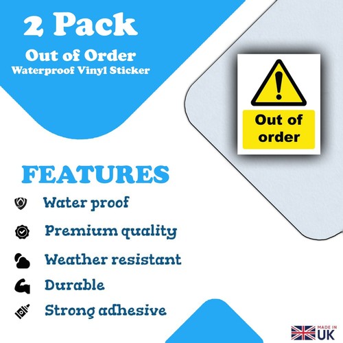 2er-Pack Out of Order Vinyl Aufkleber Schild Etiketten - Wasserdicht Aufkleber 110 mm x 90 mm - Bild 2 von 4