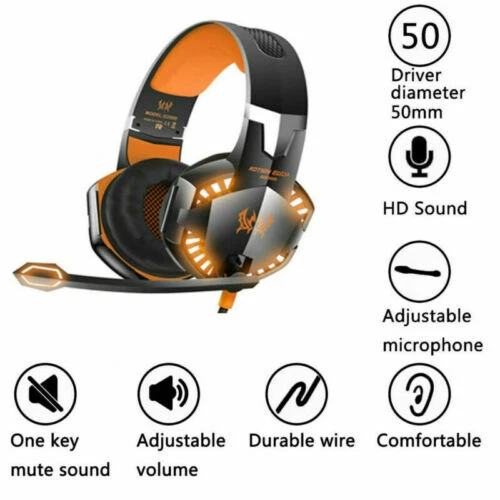 For PC PS4 3.5mm Gaming Headset Xbox one Headphone with RGB Surround Sound Mic - Picture 11 of 14