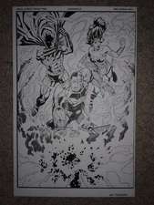 Deering JLA SUPER SPLASH PAGE WONDER WOMAN BATMAN CYBORG
