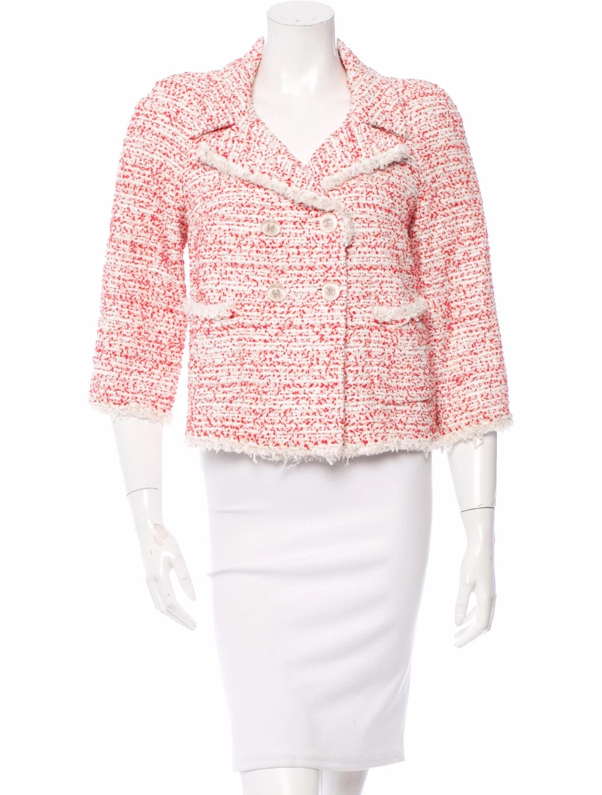 TUTA BLAZER $5590 NUOVA CHANEL RED WHITE FANTASY Tweed ABITO 40 GRANDE CC LOGO