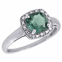 Diamant Quadratisch Halo .925 Sterlingsilber Created Smaragd Cocktail Ring 1.76