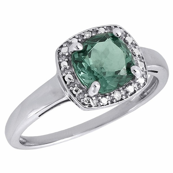 Diamant Quadratisch Halo .925 Sterlingsilber Created Smaragd Cocktail Ring 1.76-image