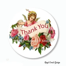 VINTAGE THANK YOU VICTORIAN CHERUB FAVOR LABELS SCRAPBOOK STICKERS -2 SZS