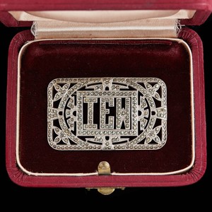 Antique-Vintage-Deco-Sterling-Silver-Rhodium-Monogrammed-Marcasite-Brooch-Pin
