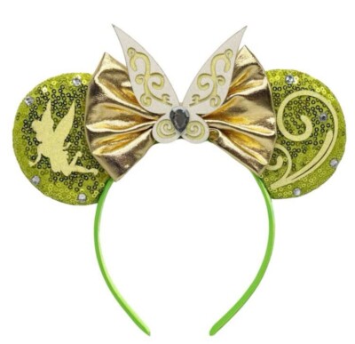 NEW Disney TINKERBELL Mickey ears TINK Headband GREEN SEQUINS Rhinestones WINGS