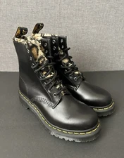 Dr. Martens 1460 Serena Leo Leopard Faux Fur Black Boots Size 6