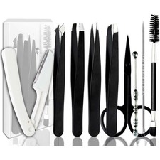 Professional Stainless Steel Tweezers Set for Women  Men, 9 1 PCS Facial Hair 