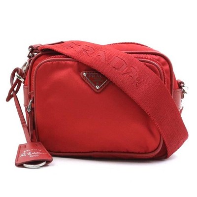 Prada REdition 2005 camera bag Saffiano leather detachable logo strap Red