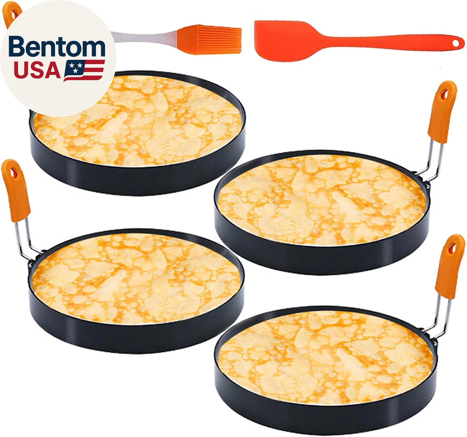 4 Packs 6 Inch Pancake Ring for Griddle, 6"Omelette Ring for Griddle, Non-Stick