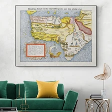 16th Century Sebastian Münster Map of Africa – Geography, Trade & Exploration