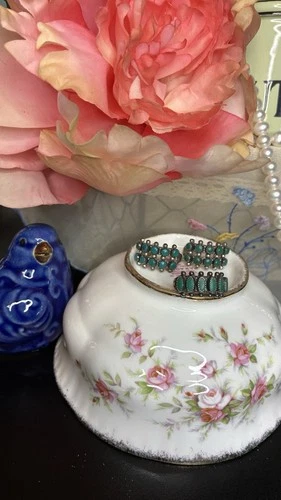 Vintage Zuni Snake Eye 5.75 Ring Screw On Earring Set Turquoise Sterling Silver