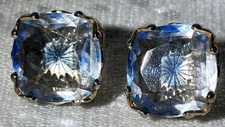 Emmons Light Blue Chunky Glass Earrings Gold Tone Clip On Vtg